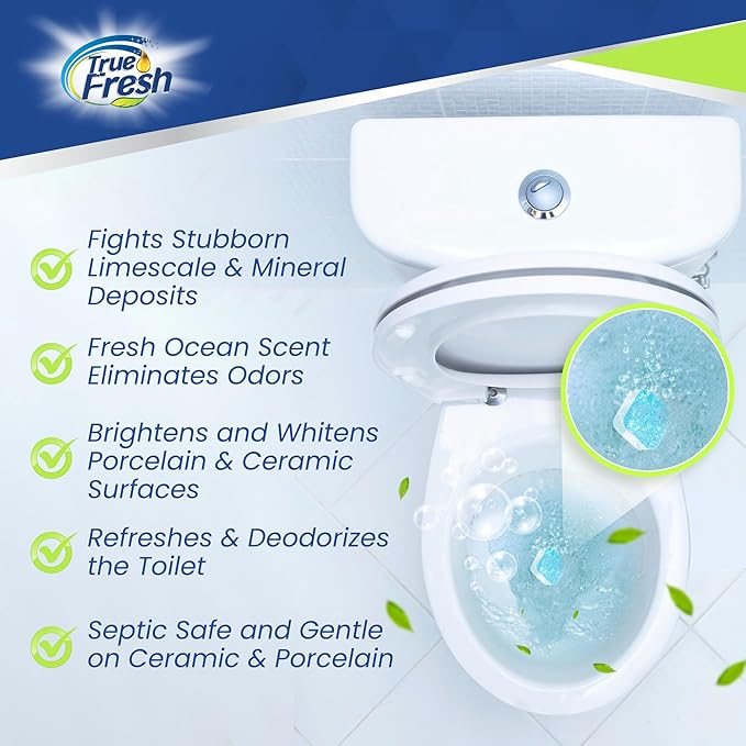 True Fresh 2-in-1 Toilet Bowl Cleaner Tablets 26 Pack & Multi Surface All Purpose Cleaning Tablets 24-Pack, Rapid Dissolving Formula, Septic Safe, Stain Remover for Long-Lasting Freshness and Shine