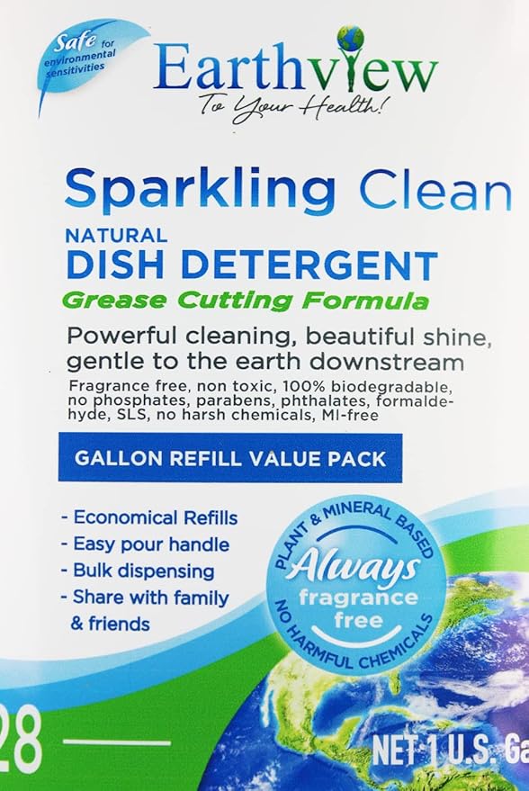 Fragrance Free, Free & Clear, Liquid Dish Soap, 128 Fl Oz (1 Gallon)| Designed for Environmental Sensitivities (MCS, EI, MI, Sulfate free, SLS free, Sensitive Skin, Unscented, Free and Clear, Naturally Derived, Plant Based, Unscented, Non-Toxic, Eco-Fr...