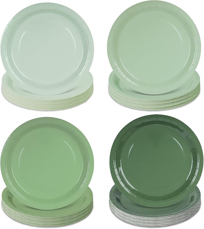 AimFun 48 Sage Green Paper Plates Gradient Green Party Plate 9 Inch Disposable Plates Round Dinner Plates for St Patrick Day Birthday Wedding Baby Bridal Shower Party Supplies