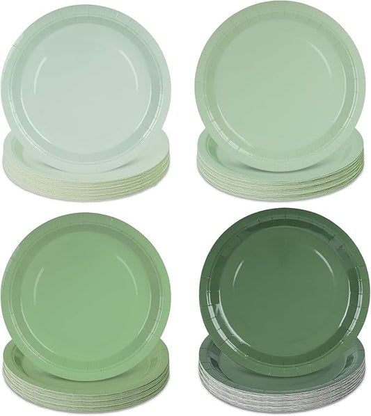 AimFun 48 Sage Green Paper Plates Gradient Green Party Plate 9 Inch Disposable Plates Round Dinner Plates for St Patrick Day Birthday Wedding Baby Bridal Shower Party Supplies