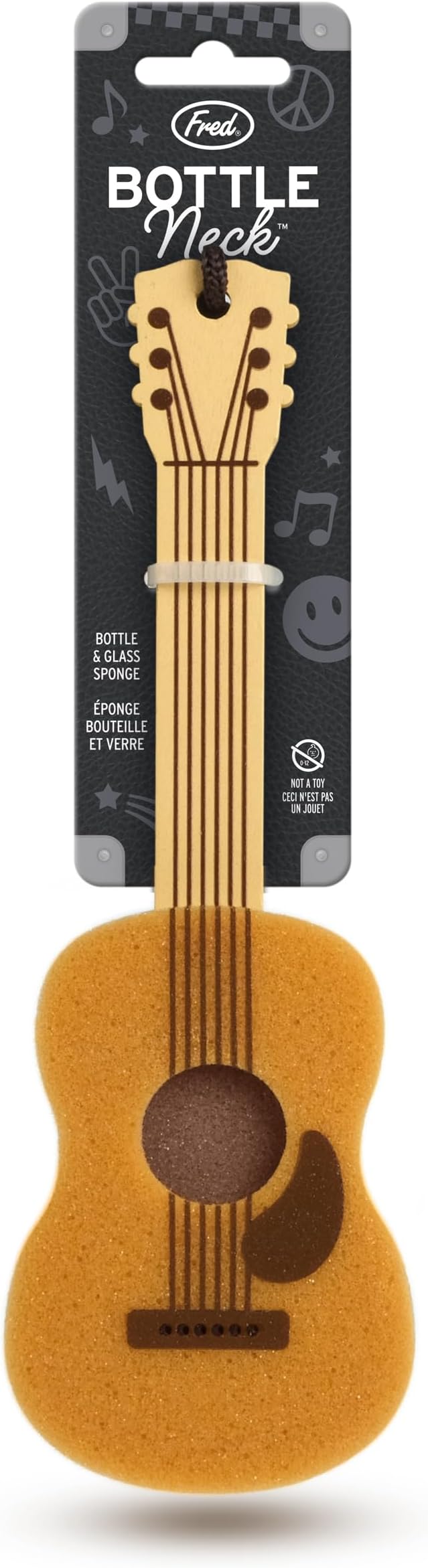 Genuine Fred Bottle Neck Guitar Bottle Brush Long-Handle Sponge, Fun and Unique Acoustic Guitar Design, Gift-Ready Packaging, Great for Music Lovers