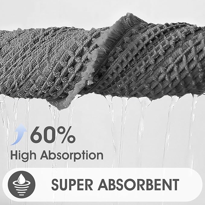 ACCUMTEK Upgraded Waffle Bath Mat, 36"x24" Grey, Super Absorbent Non-Slip Quick Dry Bathroom Rugs with Tassels, Machine Washable Ultra Soft Boho Bath Rugs for Floor, Toilet Mats Boho Farmhouse Decor