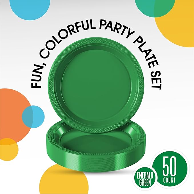Exquisite Party Solids Green Plastic Plates For Party Supplies 7" Green Disposable Plates Heavy Duty 50 Pcs Plastic Dinnerware Sets Heavy Duty 350 GSM Disposable Dinnerware Set