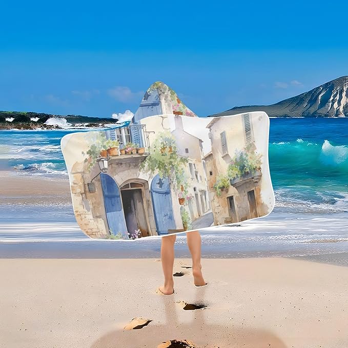 Hooded Towel for Kids Alley and Flowers Painting Beach Wrap Bath Towels 50x23.5in