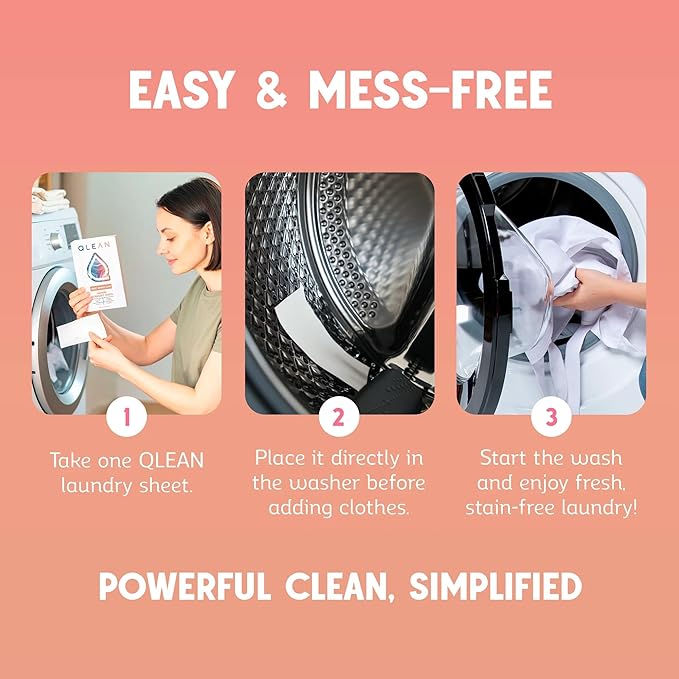 QLEAN Laundry Detergent Sheets Sweet Summer (40 Loads) – Travel-Size Plant-Based Laundry Sheets, Biodegradable, HE Compatible, Hypoallergenic for Sensitive Skin, Eco-Friendly Detergent Strips
