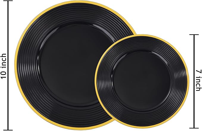 Liacere 100PCS Black Plastic Plates - Heavy Duty Disposable Plates - Black and Gold Plate Include Dinner/Dessert Plate for Wedding & Holiday Party & Birthday & Graduation