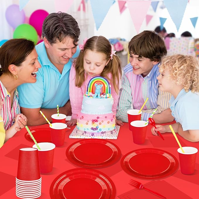 229PCS Red Party Supplies Set Paper Disposable Plates Cups Plastic Spoons Forks Knives Red Napkins for 30 Guests Disposable Party Dinnerware Sets for Wedding Birthday Parties