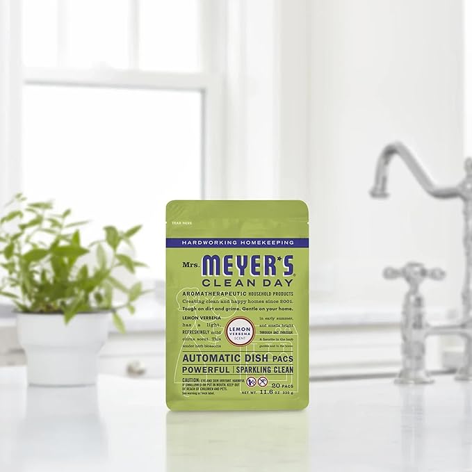 MRS. MEYER'S CLEAN DAY Automatic Dishwasher Pods, Lemon Verbena, 20 Count (Pack of 6)