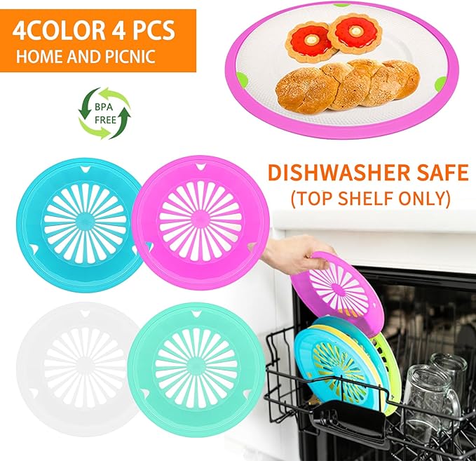 EBIGIC Paper Plate Holders 4 Packs with Snap-in Grooves 10.5 Inch Plastic Paper Plate Holders Reusable 4 Color Heavy Duty Supports for Picnic Party Dinner