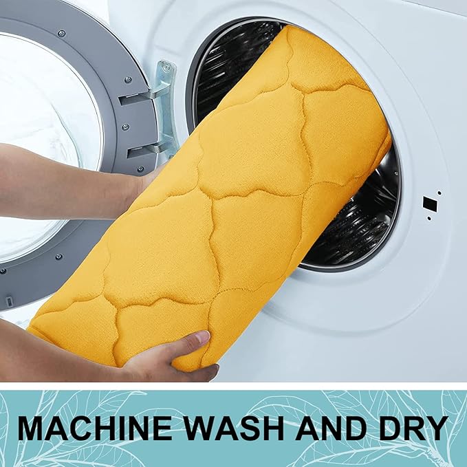 OLANLY Memory Foam Bath Mat Rug 47x20, Ultra Soft and Absorbent Bathroom Rugs, Non-Slip, Comfortable, Machine Washable Bath Carpet for Bathroom Floor, Tub, Shower and Home Decor Accessories, Yellow