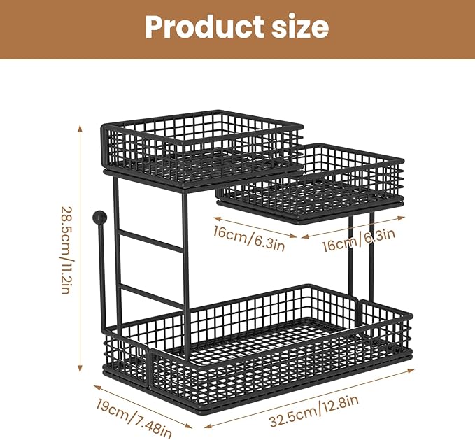 3-Tier Metal Bathroom Countertop Organizer, Makeup Organizer for Vanity Countertop, Bathroom Shelf for Skincare, Perfume & Cosmetics, Multipurpose Storage Rack for Kitchen, Bedroom & Office (Black)