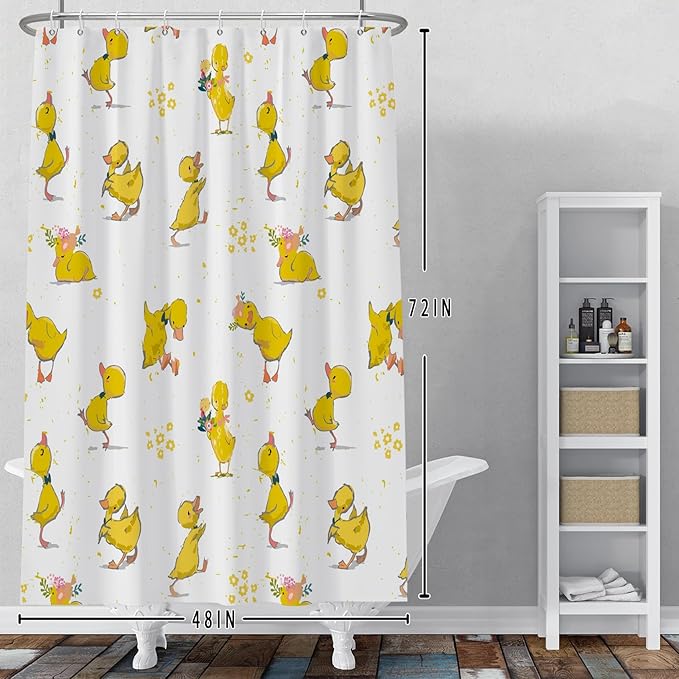 Baocicoo Cute Cartoon Baby Duck Shower Curtain Lovely Yellow Baby Duck Pattern Shower Curtain for Bathroom Bathtub Living Room Decor Fabric Waterproof Curtains for Bathroom with Hooks 48x72 Inches