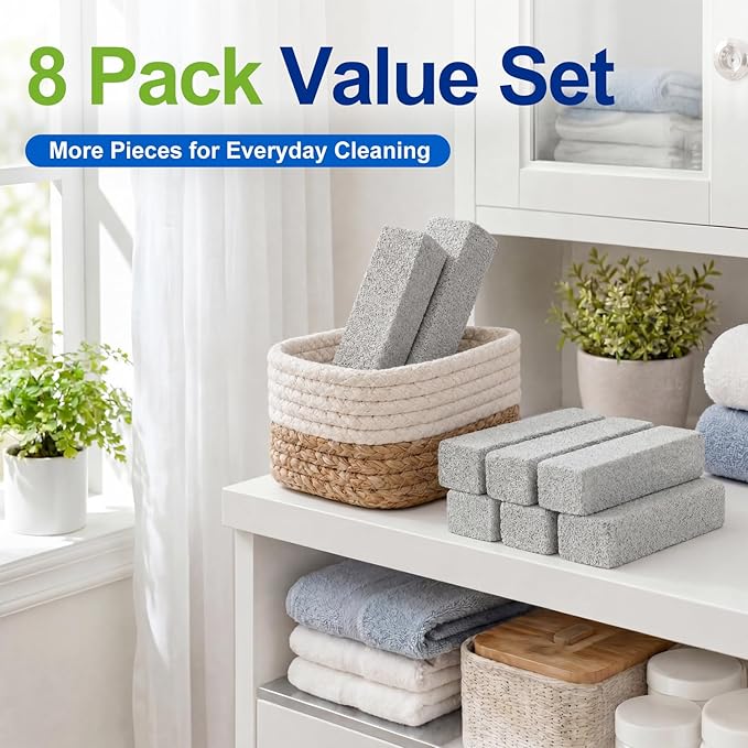 8 Pack Pumice Stone Toilet Bowl Sticks, Pumice Scouring Bars for Hard Water Rings and Mineral Buildup, Household Cleaning Stones for Toilets, Bathtubs, Sinks, Grill and Pool Tile