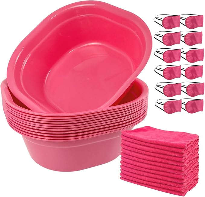 36 Pcs Kids Foot Spa Kit for Girls, Spa Party Supplies for Girls with 12 Pcs Foot Tub & 12 Pcs Pink Hand Towels & 12 Pcs Eye Masks for Girls Sleepover Slumber Party Supplies (Rose)