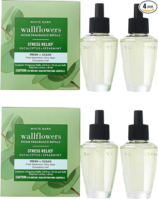 Bath & Body Works Wallflowers Refills, Eucalyptus Spearmint Scent, Plug-In Air Freshener Refills for Bedrooms, Bathrooms & Living Spaces, 4 Pack