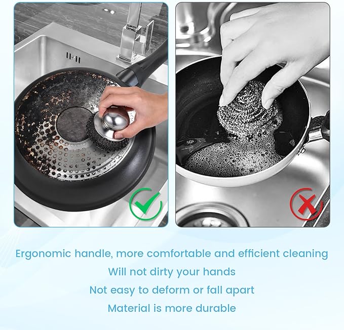 6 Pcs Steel Wool Scrubber, Stainless Steel Scrubber for Cleaning Kitchen and Household Stubborn Messes from Stoves Pans Pots Grill Sink, Replacement Wire Brush Set (Only Replacement Pad)