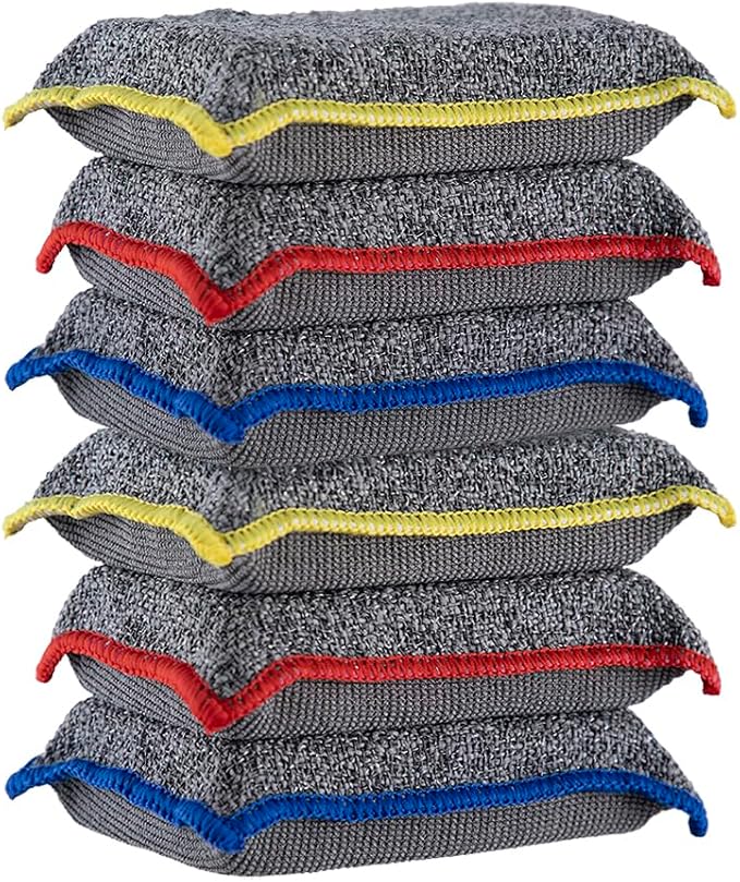 Miracle Microfiber Sponges for Kitchen Kosher Non-Scratch Sponge Scrubber Heavy Duty Multi-Purpose Cleaning of Dishes, Pots, Pans, and Countertops, Machine Washable, 6 Pack, by Superio (Grey)