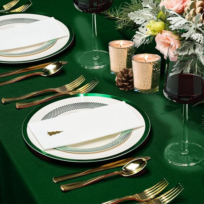 By Madee HEAVYWEIGHT 175 Pc Ivory Plates with GreenTrim | Disposable Dinnerware Set for 25 Guests