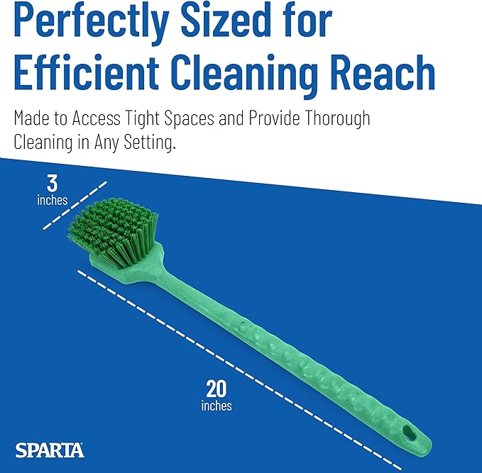 SPARTA 40501EC09 Plastic Large Scrub Brush, Kitchen Brush, Utility Brush With Long Handle For Cleaning, 20 Inches, Green, (Pack of 6)