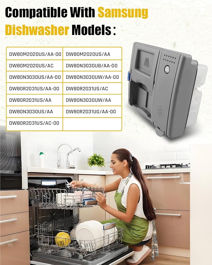 DD81-02628A Dispenser Rinse Aid Fit for Samsung DW80M2020US, DW80R2031US/UG, DW80N3030US/UW/UB, Detergent & Rinse Aid Dispenser Replace DD81-02202A