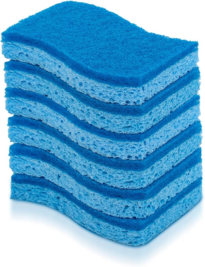 Pine-Sol Non Scratch Scrub Sponges - Double Sided Dish Scrubber Safe for Nonstick Cookware - Kitchen Essentials for Dishwashing and Cleaning, 6 Pack, Blue