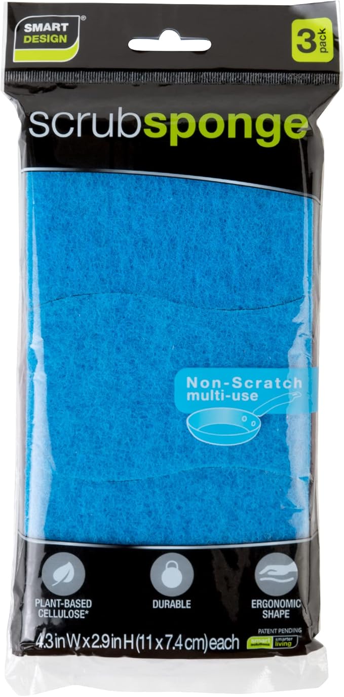 Smart Design Non-Scratch Cellulose Smart Scrub Sponge - Set of 9 - Ultra Absorbent - Ergonomic Shape - Cleaning, Dishes, & Hard Stains - Blue