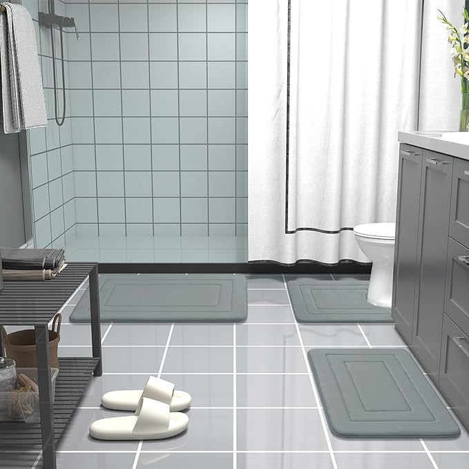 Arotive Memory Foam Bathroom Rug Mat 24x16, Ultra Soft and Absorbent Bath Mat, Machine Wash Dry, Comfortable Bath Rug Carpet for Bathroom Floor, Tub and Shower, Grey