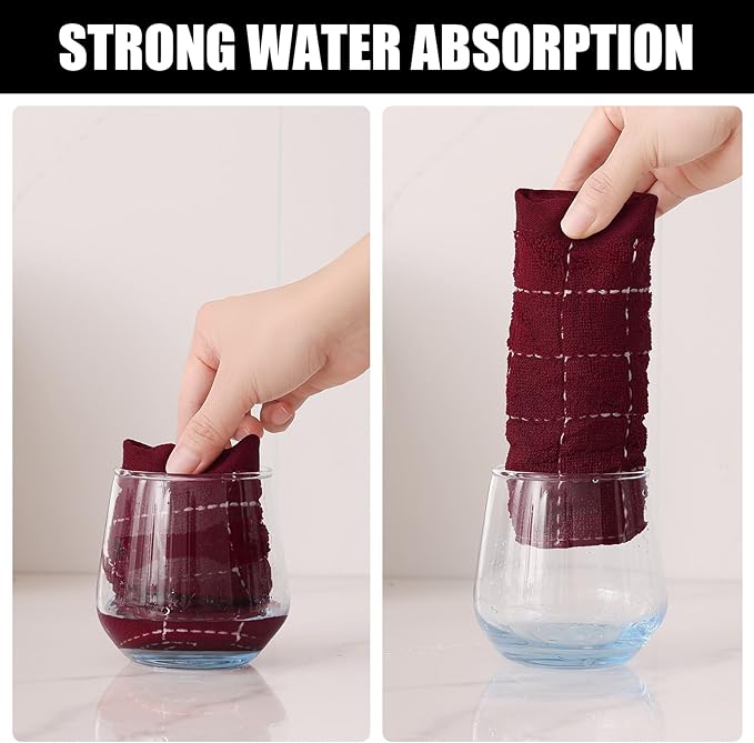 Homaxy 100% Cotton Terry Kitchen Dish Cloths, Ultra Soft and Absorbent Dish Towels for Kitchen, Suitable for Drying and Washing Dishes, 12 Pack, 12 x 12 Inches, Burgundy Red