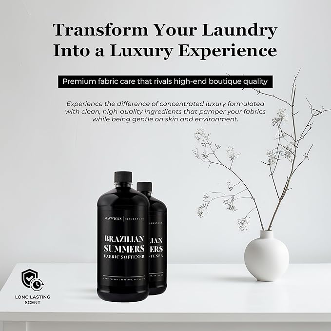 Mavwicks Fragrances - Luxury Scented Liquid Fabric Softener (Brazilian Summers) 32 Oz – Crafted with Clean Ingredients – Reduces Static, and Softens Clothes – Safe for All Fabrics and Skin