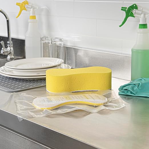 Restaurantware Sponge and Scouring Pad Combo 100 Count 9.4 x 5.1 x 2.7 Inches Plastic Multi-Surface Scrubber Flexible Cleaning Sponge for Commercial Kitchens