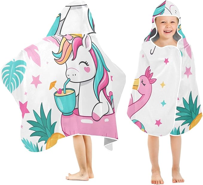 SUABO Kids' Bath Towels Flamingo Unicorn Hooded Towels for Boys Girls,Toddler Towels Multi-Purpose for Beach,Pool and Bathroom,23.5" x 50", Soft and Highly Absorbent