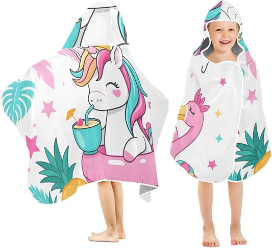 SUABO Kids' Bath Towels Flamingo Unicorn Hooded Towels for Boys Girls,Toddler Towels Multi-Purpose for Beach,Pool and Bathroom,23.5" x 50", Soft and Highly Absorbent