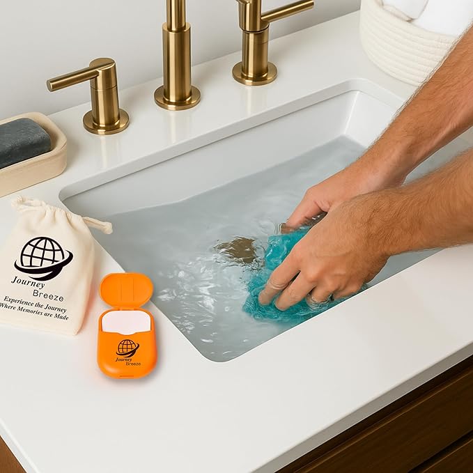 Travel Laundry Detergent Sheets Kit – Laundry Detergent Sheets 50-Count + Lightweight Travel Clothesline & Universal Sink Stopper with Canvas Bag and Frosted Zip Pouch for Hotels, Cruises & Trips