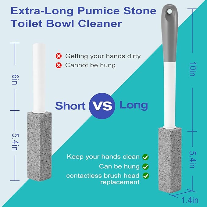 12 Pack Toilet Pumice Stone with Long Handle,Pumice Stone Toilet Bowl Cleaner,1 Cleaning Handle, 12 No Touch Replaceable Piedra Pomez for Cleaning Toilets, Bathtubs, Grills, Swimming Pool, Sinks