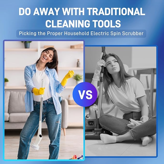 FUNCCUBE Electric Spin Scrubber - Bathtub Shower Scrubber,Bathroom Cleaning Brush Floor Brushes with Long Handle,Power Cordless Automatic Handheld Mop Cleaner for Bath Tub Kitchen Tile Grout Hardwood