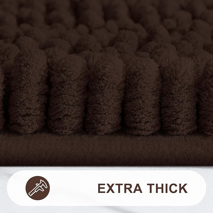 Grandaily Chenille Striped Bathroom Rugs 40x32, Extra Thick and Absorbent Bath Mats, Non-Slip Soft Plush Shaggy Shower Carpet, Machine Wash Dry, Bath Rug for Bathroom, Brown