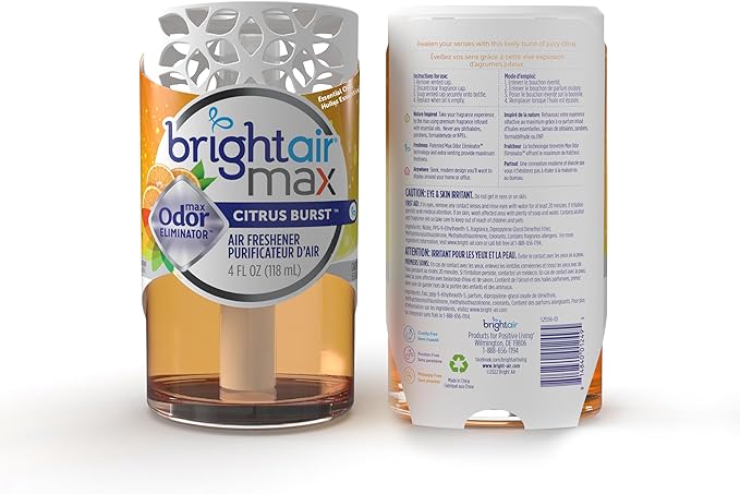 Bright Air Max 4 oz. Odor Eliminator Air Freshener, for Medium-Size Spaces, Citrus Burst Scent, Case of 6, Lasts up to 60 Days Each