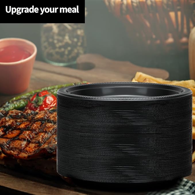 Hanna K. Signature Black Plastic Party Plates – 7-Inch Heavy Duty Disposable Plates, 50 Count, Party Supplies for Appetizers, Cake & Dessert
