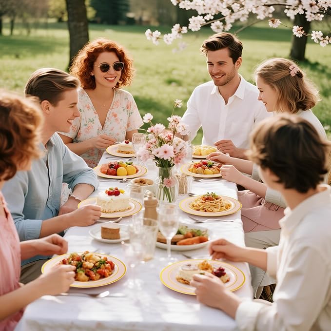 GATHER 350PCS Pink Plastic Plates - Disposable Plastic Dinnerware Set Include 100 Pink Plates, 150 Silverware, 50 Napkins, 50 Cups for Party & Wedding & Baby Shower