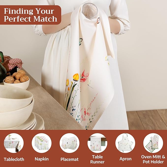 Maison d' Hermine Kitchen Towels Set of 3 100% Cotton 27.50" x 20" Reusable Cloth Tea Dish Towels Absorbent with Hanging Loop for Kitchen Farmhouse Hotel Spring Summer - Botanical Fresh