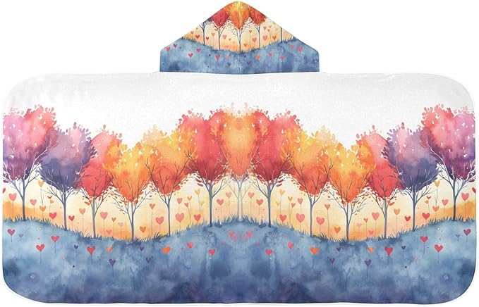Hooded Towel for Kids Trees with Colorful Leaves Beach Wrap Bath Towels 50x23.5in