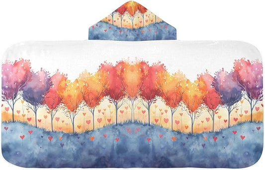 Hooded Towel for Kids Trees with Colorful Leaves Beach Wrap Bath Towels 50x23.5in