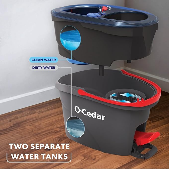 O-Cedar EasyWring RinseClean Microfiber Spin Mop & Bucket Floor Cleaning System, Grey and O-Cedar PACS Hard Floor Cleaner, Crisp Citrus Scent 10 Count (1-Pack)