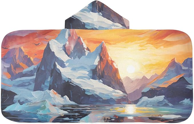 Hooded Towel for Kids Snow Mountain Sunrise Beach Wrap Bath Towels 50x23.5in