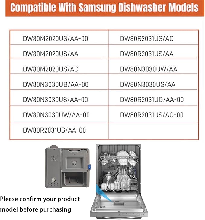 DD81-02202A ，DD81-02628A Dishwasher Detergent and Rinse Aid Dispenser Parts - Compatible with Samsung DW80M2020US, DW80R2031US/UG, DW80N3030US/UW/UB