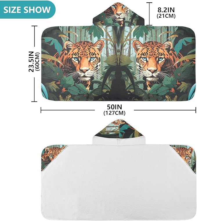 Hooded Towel for Kids Tiger in The Forest Beach Wrap Bath Towels 50x23.5in