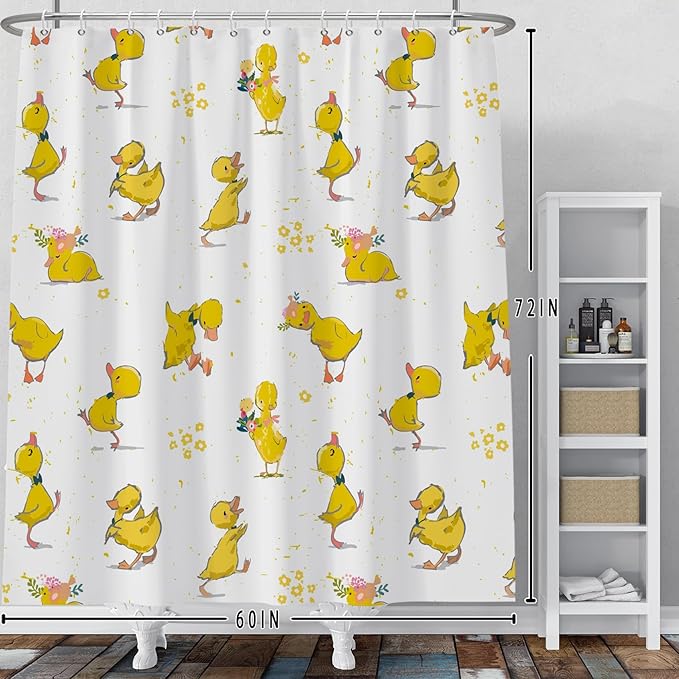 Baocicoo Cute Cartoon Baby Duck Shower Curtain Lovely Yellow Baby Duck Pattern Shower Curtain for Bathroom Bathtub Living Room Decor Fabric Waterproof Curtains for Bathroom with Hooks 60x72 Inches