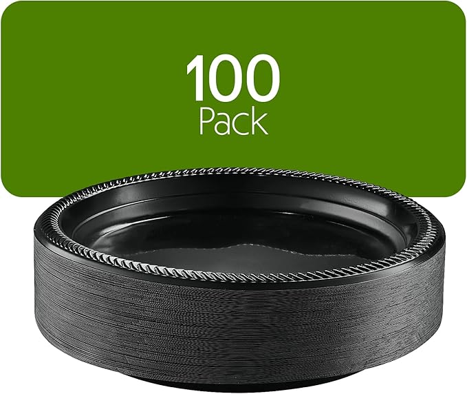 PLASTICPRO 100 PCS Black Plastic Plates Light Weight 7 Inch Plastic Dinner Dessert Appetizer Plates Black Plates Disposable for Party and Wedding