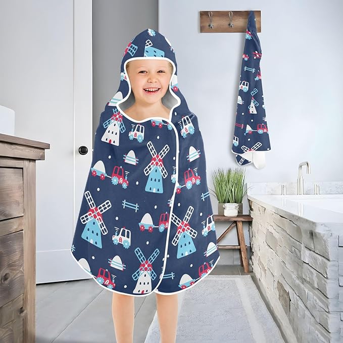 susiyo Kids Hooded Bath Towel Farm Cars Beach Towel for Kids 23.5 x 50 Inch Microfiber Soft Absorbent Quick Dry Bath Swim Pool Towel Wrap Poncho Bathrobe with Hood for Kids Toddler