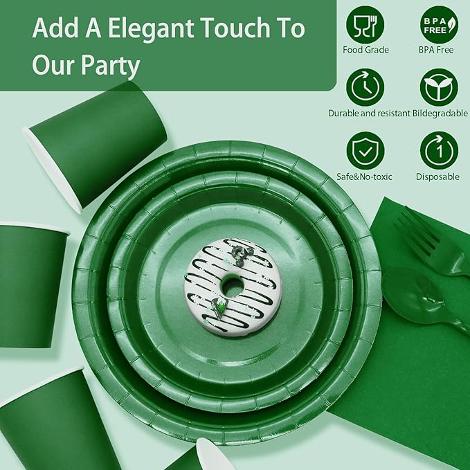 Green Paper Plates Party Supplies,350pcs Green Plates and Napkins Party Supplies Disposable Dinnerware Sets for St. Patrick's Mardi Gras Birthday Decorations Serve 50